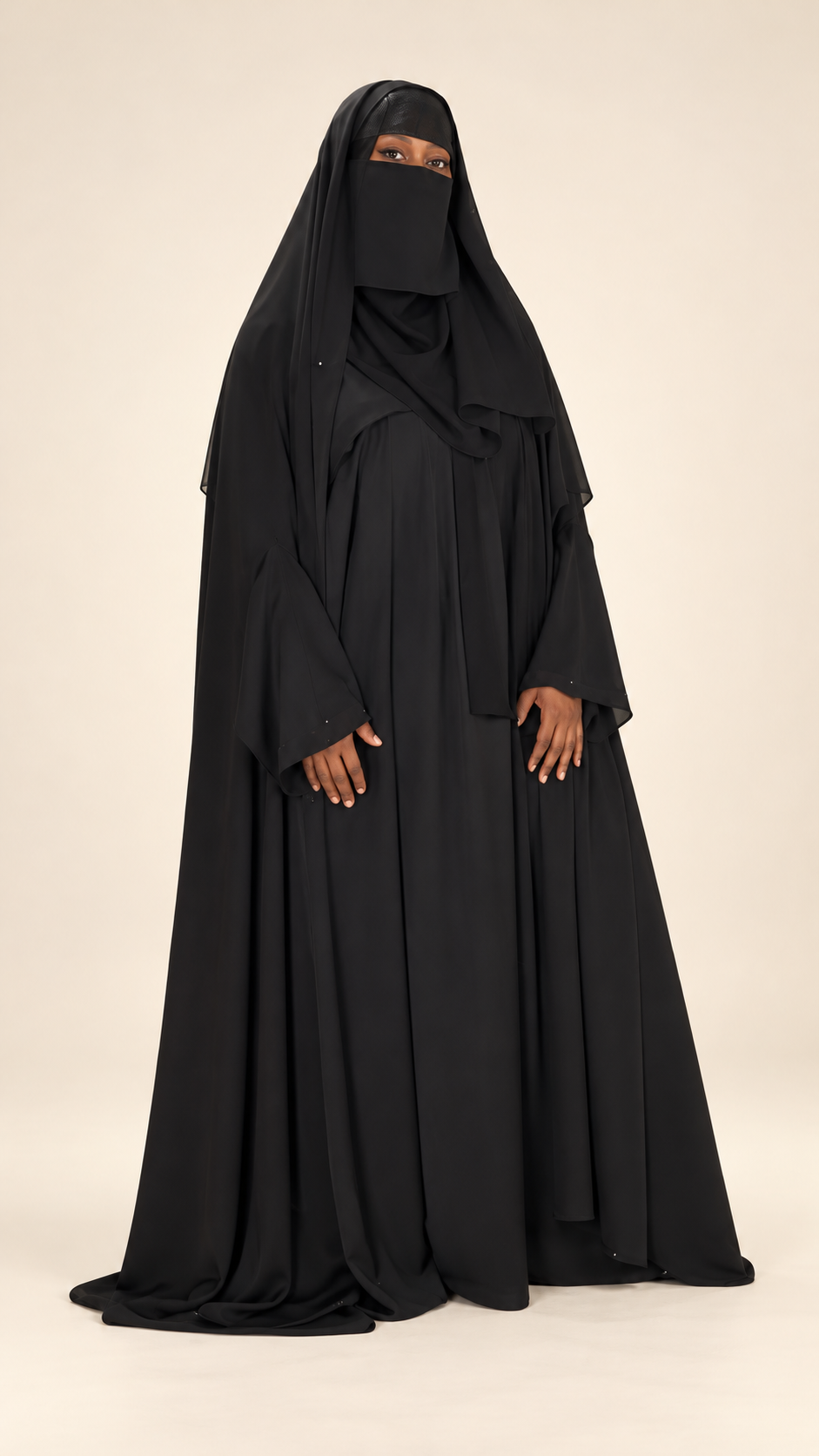 Najeebah Black Open Overhead Abaya w/ Black Crystals