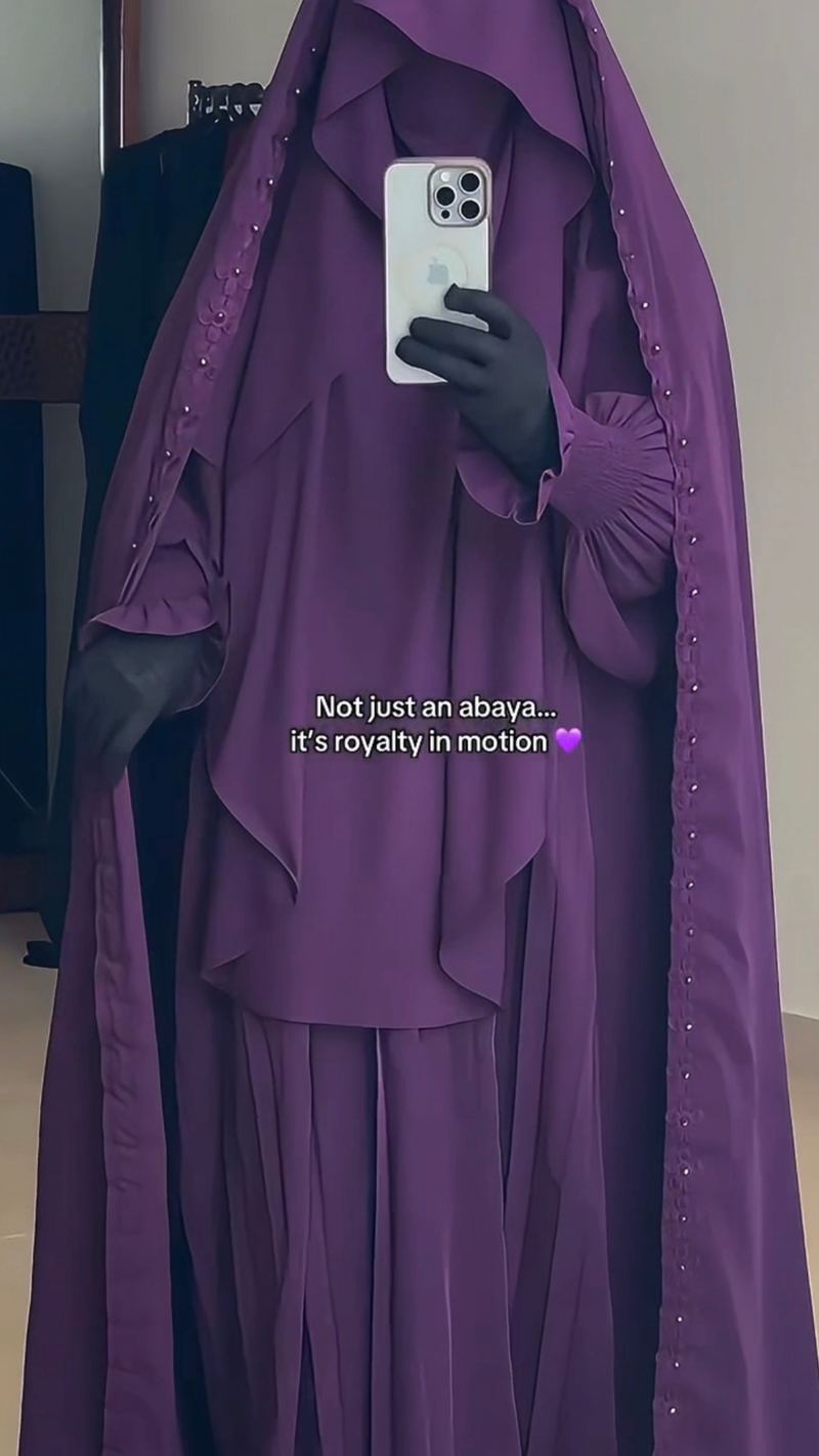 Purple Rasheeda Embroidered Overhead Abaya – Floral Stitch Full Coverage Jilbab Abaya | Brand B Curated