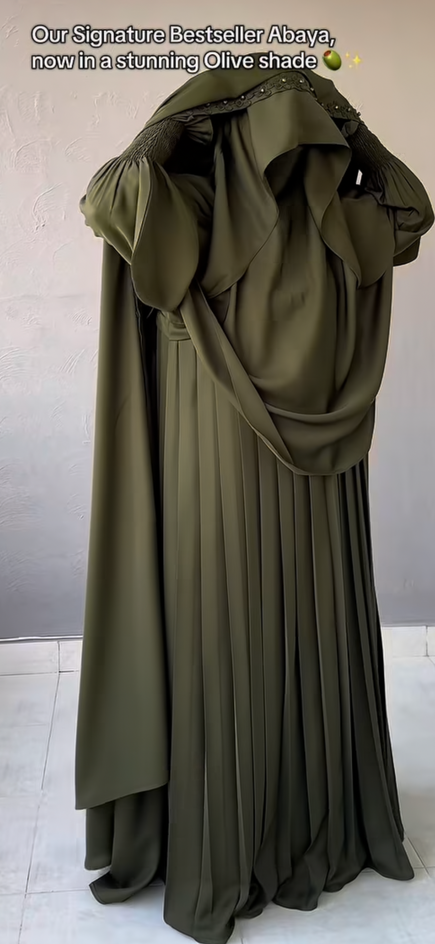 Olive Green Rasheeda Embroidered Overhead Abaya – Floral Stitch Full Coverage Jilbab Abaya | Brand B Curated