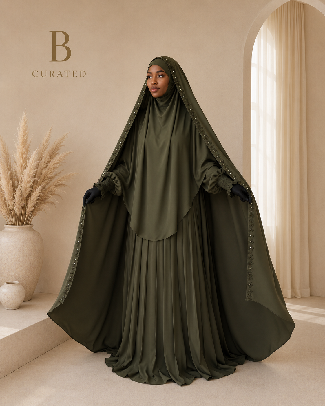 Black Rasheeda Embroidered Overhead Chadar – Floral Stitch Full Coverage OS Chadar | Brand B Curated
