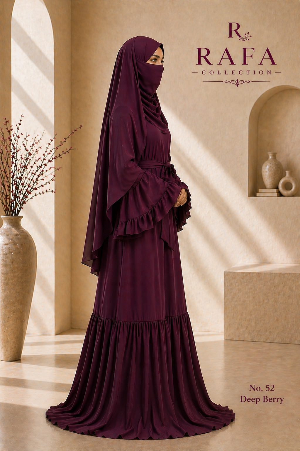 RAFA (Plum) Abaya Set – 3 Piece Modest Set with Khimar & Half Niqab (Copy)