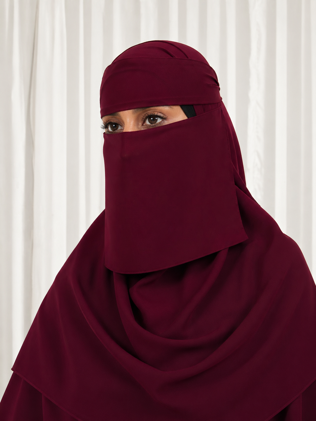 Sabr Niqab Set – 6” Structured Niqab & Khimar | Modest Full Coverage Veil | Burgundy