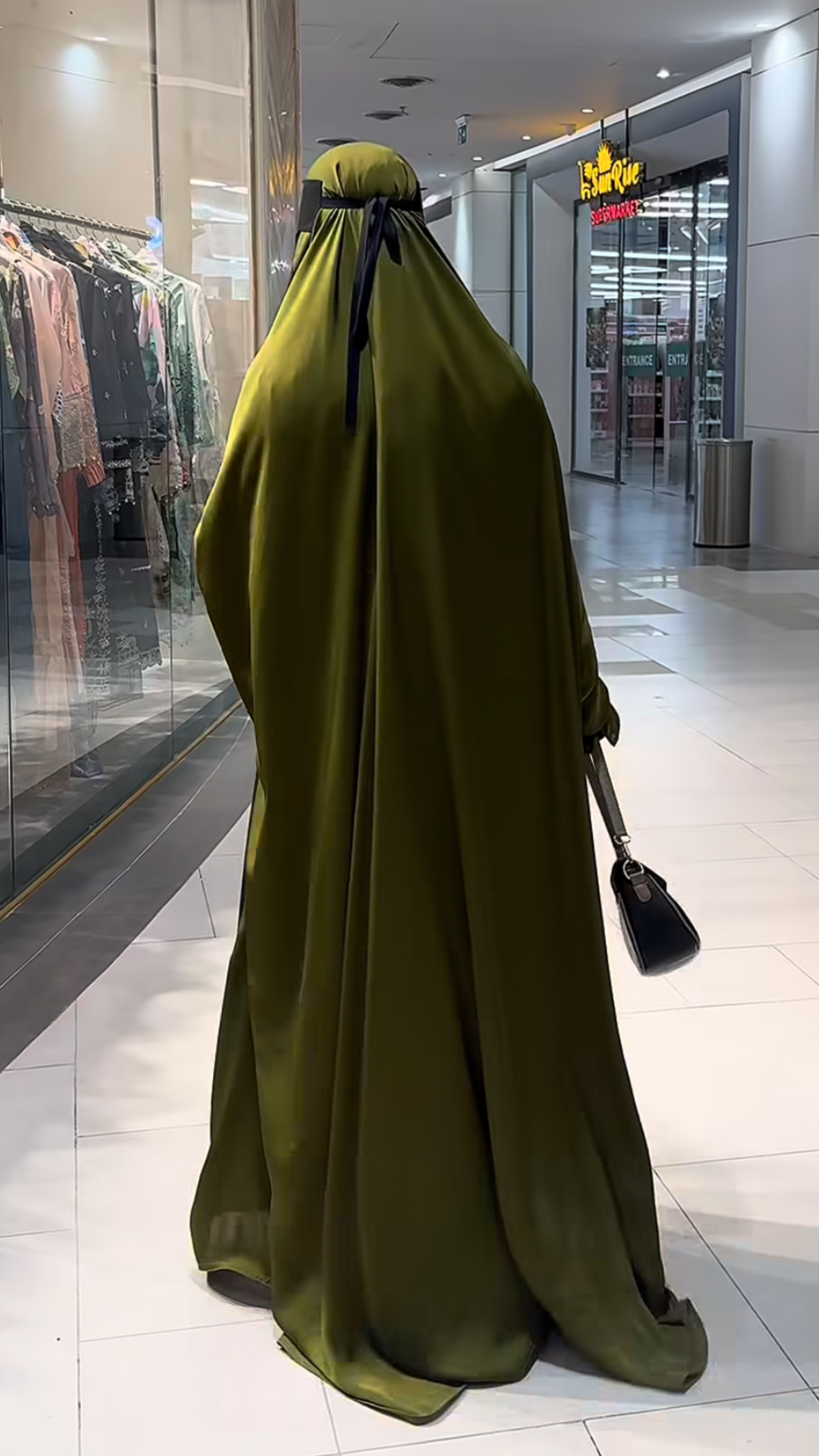 Olive Green Rasheeda Embroidered Overhead Abaya – Floral Stitch Full Coverage Jilbab Abaya | Brand B Curated
