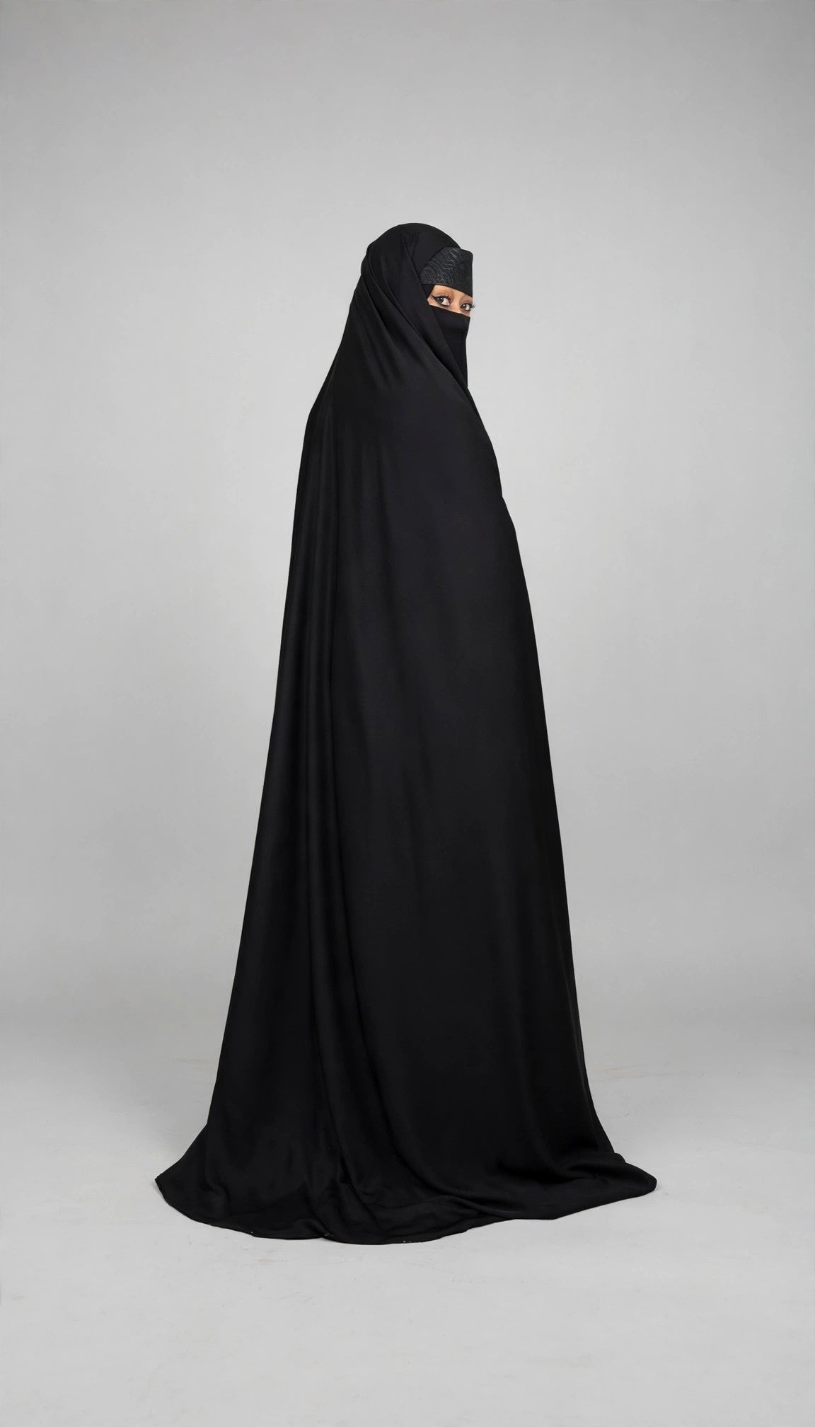 Najeebah Black Open Overhead Abaya w/ Black Crystals