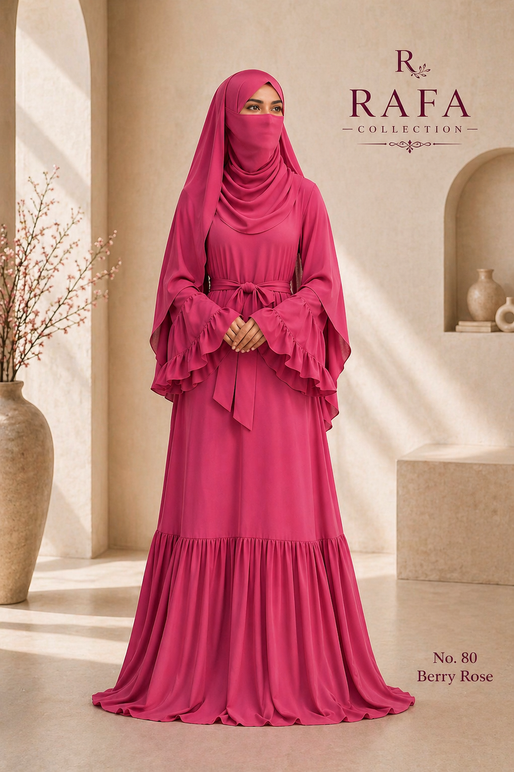 RAFA (Plum) Abaya Set – 3 Piece Modest Set with Khimar & Half Niqab (Copy)