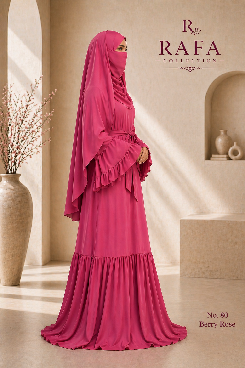 RAFA (Berry) Abaya Set – 3 Piece Modest Set with Khimar & Half Niqab