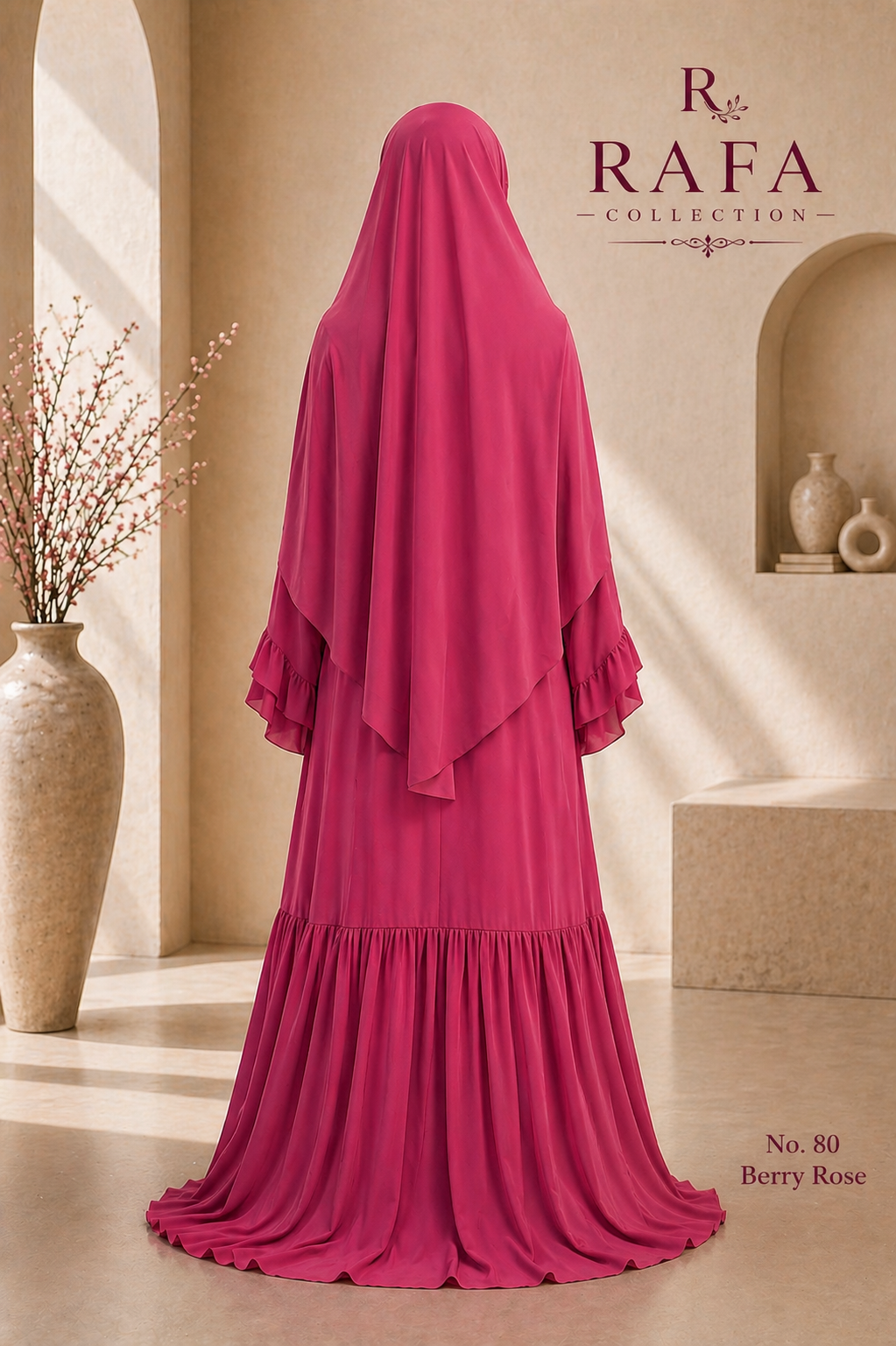 RAFA (Berry) Abaya Set – 3 Piece Modest Set with Khimar & Half Niqab