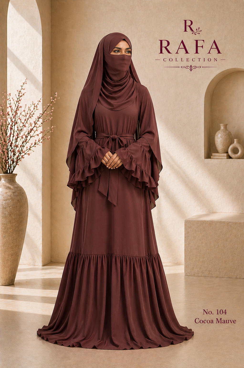RAFA (Plum) Abaya Set – 3 Piece Modest Set with Khimar & Half Niqab (Copy)