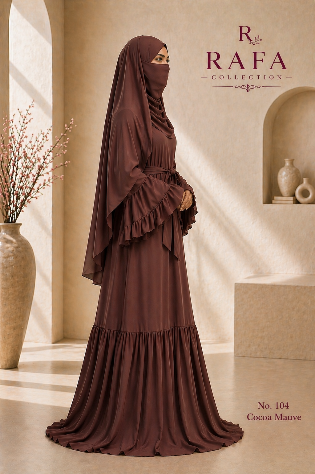RAFA (Cocoa) Abaya Set – 3 Piece Modest Set with Khimar & Half Niqab