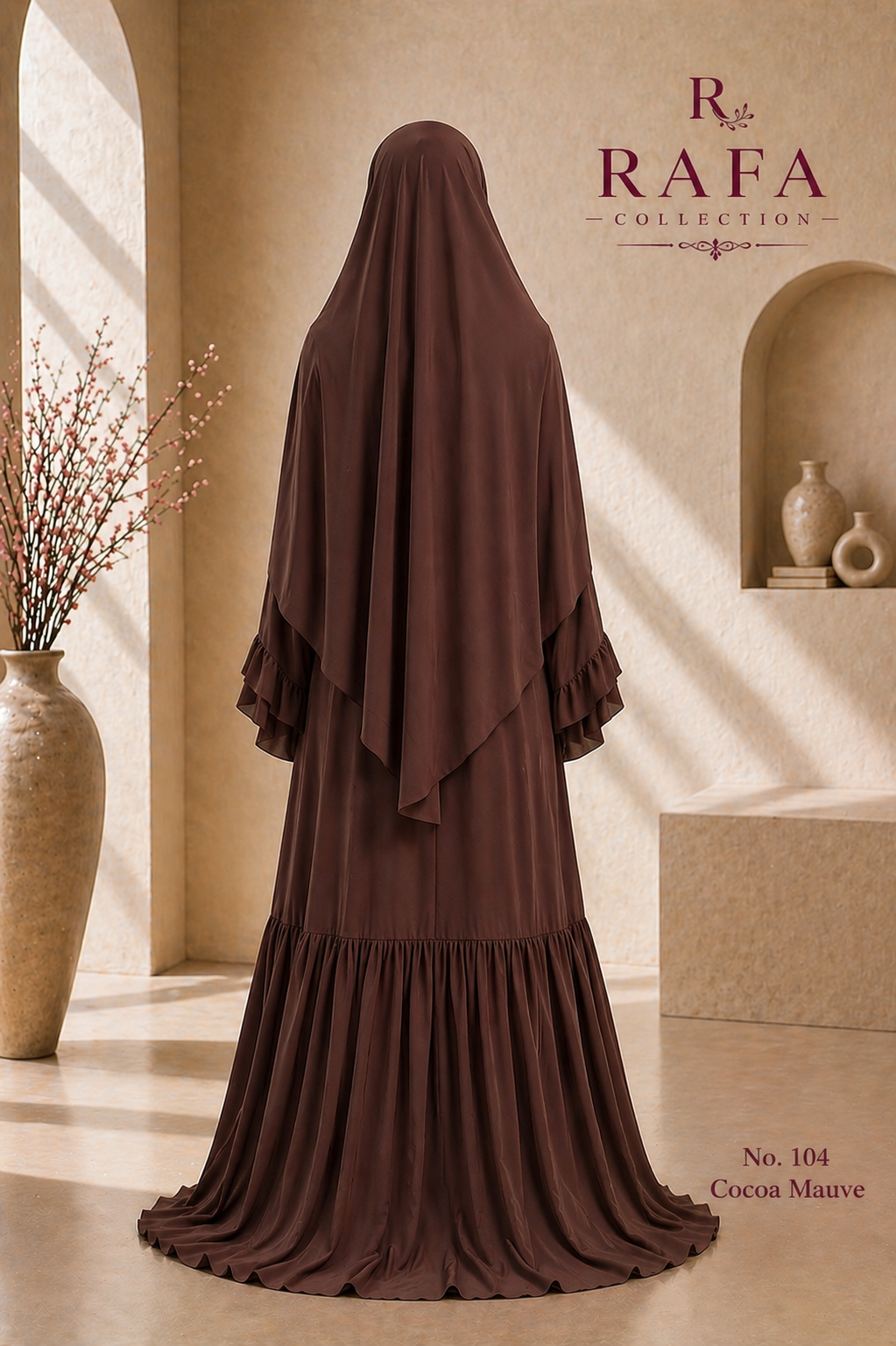 RAFA (Cocoa) Abaya Set – 3 Piece Modest Set with Khimar & Half Niqab