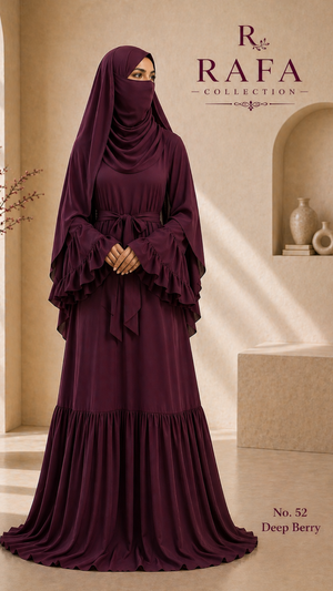 RAFA (Berry) Abaya Set – 3 Piece Modest Set with Khimar & Half Niqab