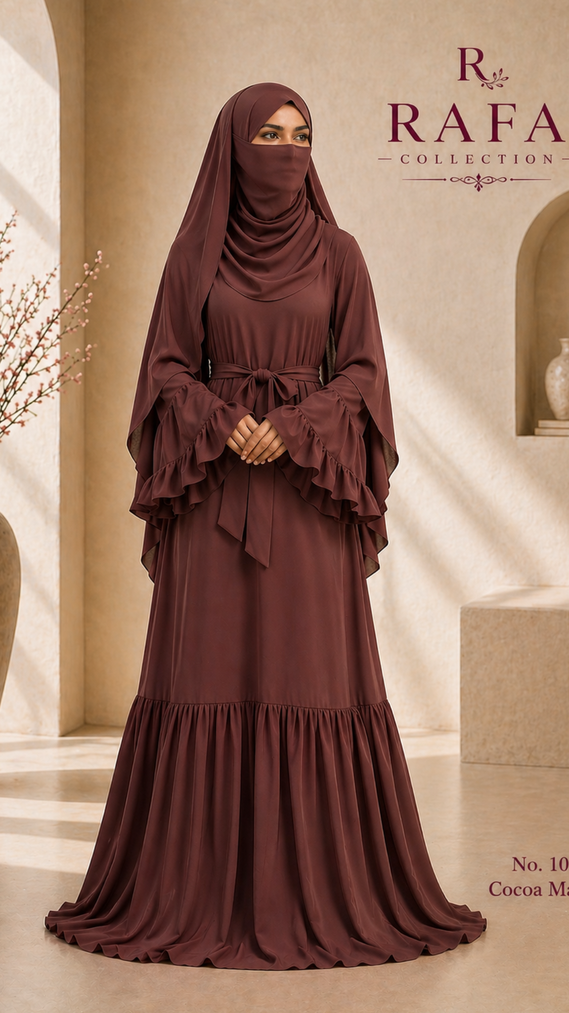 RAFA (Berry) Abaya Set – 3 Piece Modest Set with Khimar & Half Niqab