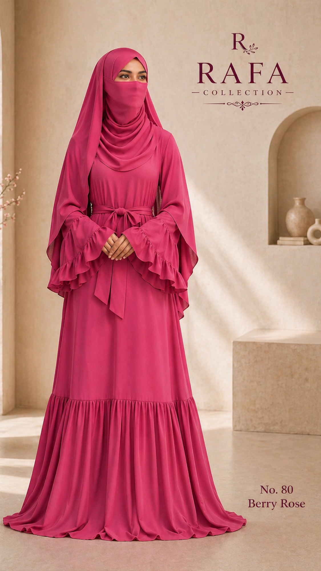 RAFA (Berry) Abaya Set – 3 Piece Modest Set with Khimar & Half Niqab